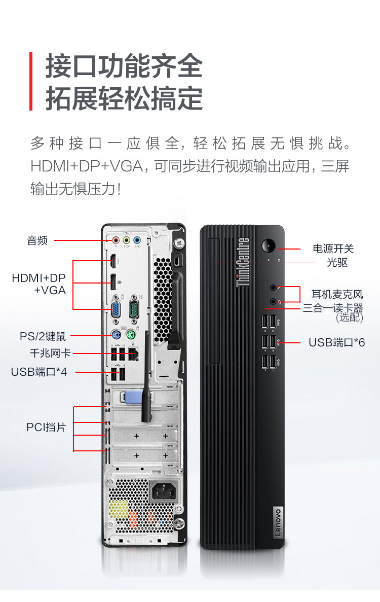 联想ThinkCentre M730s迷你办公主机 四内存插槽128GB大容量扩展