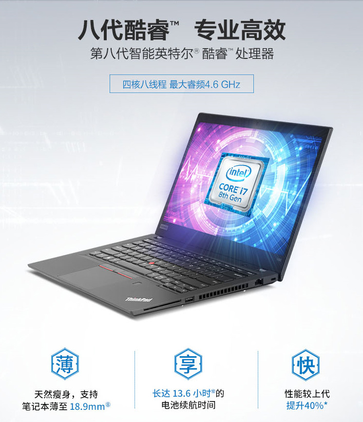 联想ThinkPad T490商务旗舰笔记本 八代酷睿处理器MX250独显48GB内存支持