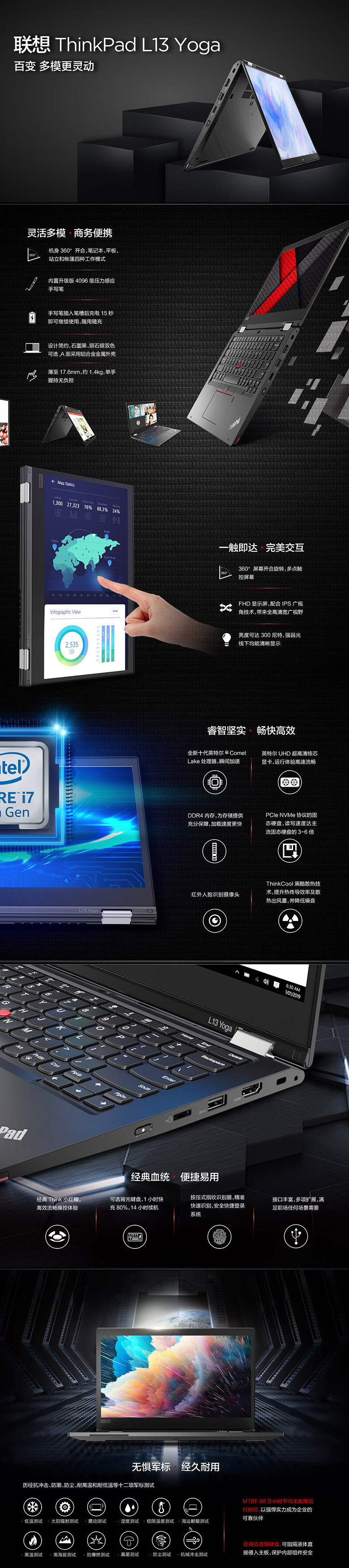 联想ThinkPad L13 Yoga笔记本 360°翻转轻薄笔记本i7十代处理器16GB内存