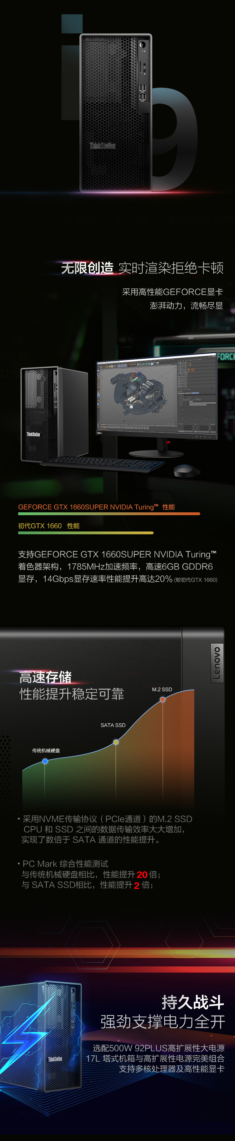 联想ThinkStation K工作站 十代i5处理器GTX 1660S高速SSD图书馆级静音设计