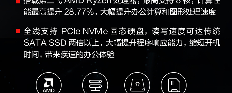 联想启天M53c商用台式机 第三代锐龙处理器15L小巧机身高效节省空间