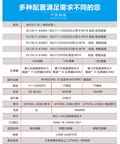联想扬天S5130一体机 第六代英特尔酷睿DDR4内存NV GF920A独显