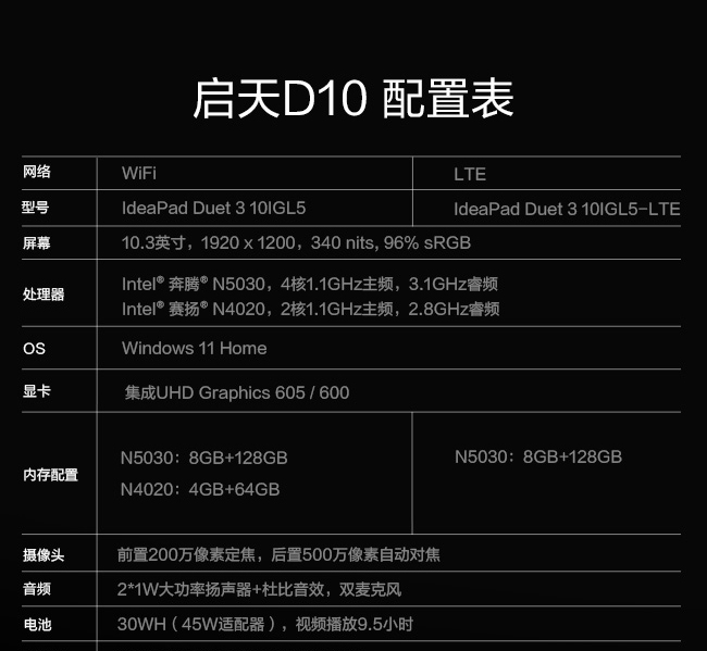 联想启天D10 10.3英寸高分屏平板 Intel Gemini Lake Refresh 处理器高亮FHD触控显示
