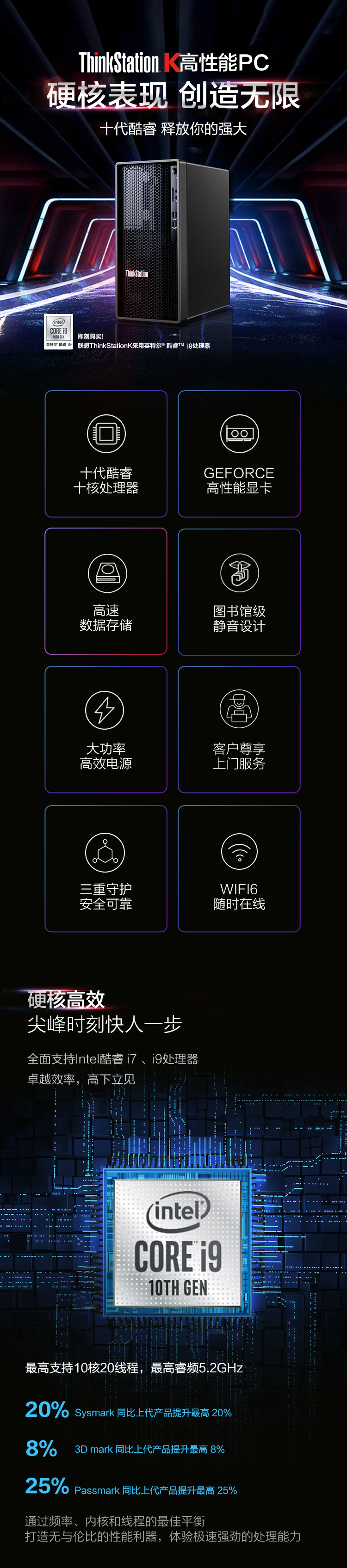 联想ThinkStation K工作站 十代i5处理器GTX 1660S高速SSD图书馆级静音设计