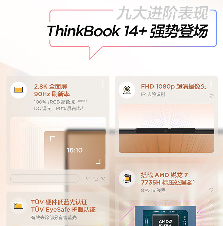 联想ThinkBook14+笔记本 高性能AMD锐龙7000处理器商务本
