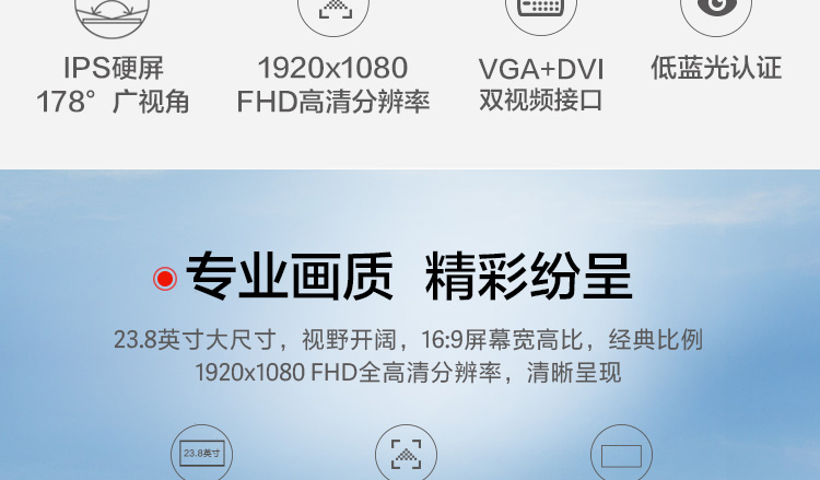 联想ThinkVision TE24-20显示器 23.8英寸全高清IPS显示器178°广视角低蓝光护眼屏