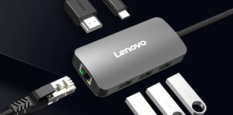 联想D610六合一Type-C扩展坞 高速数据4K高清输出支持USB 3.0与HDMI