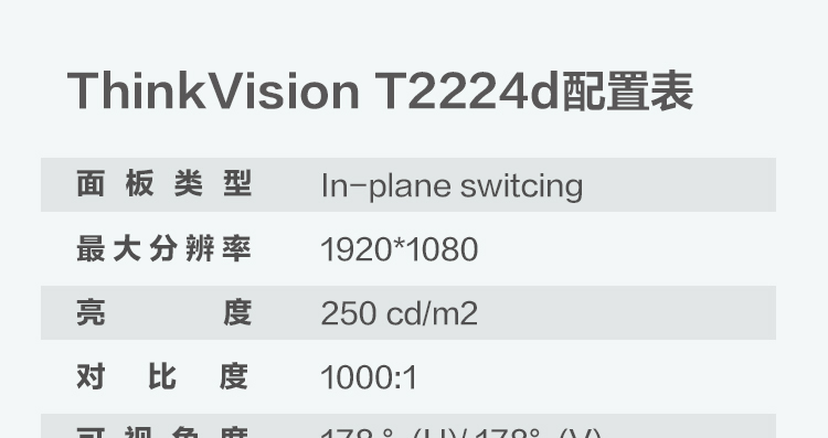 联想ThinkVision T2224d显示器 21.5英寸IPS高清显示器1670万色广视角灵活调节底座