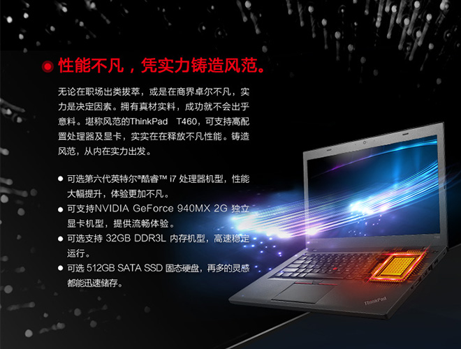 ThinkPad T460高效商务笔记本 支持32GB内存与NVIDIA独显