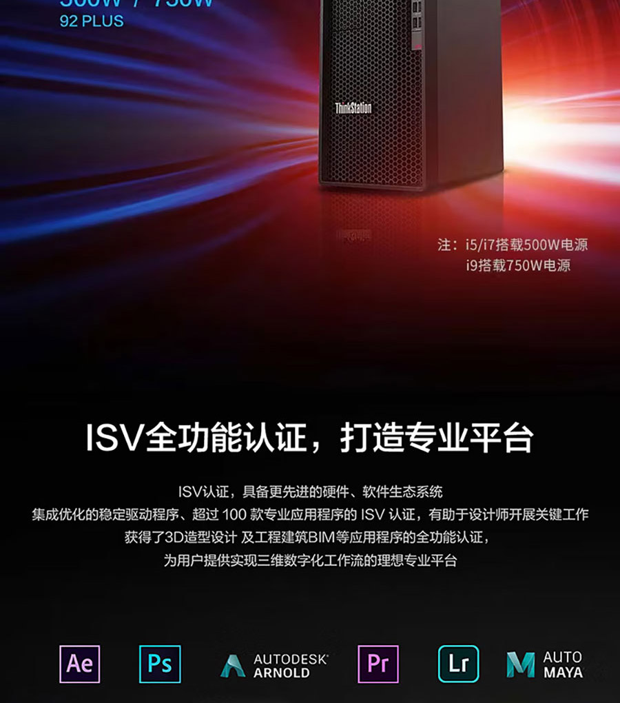 联想ThinkStation P360 Tower 专业工作站 支持NVIDIA RTX A5000 24GB显卡