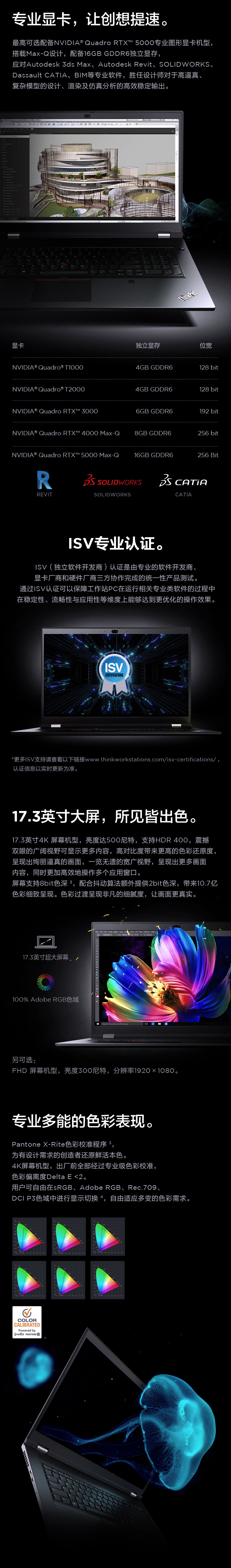 联想ThinkPad P17专业设计本 W-10885M 32G ECC内存 UHD校色屏 RTX 5000显卡三年上门保