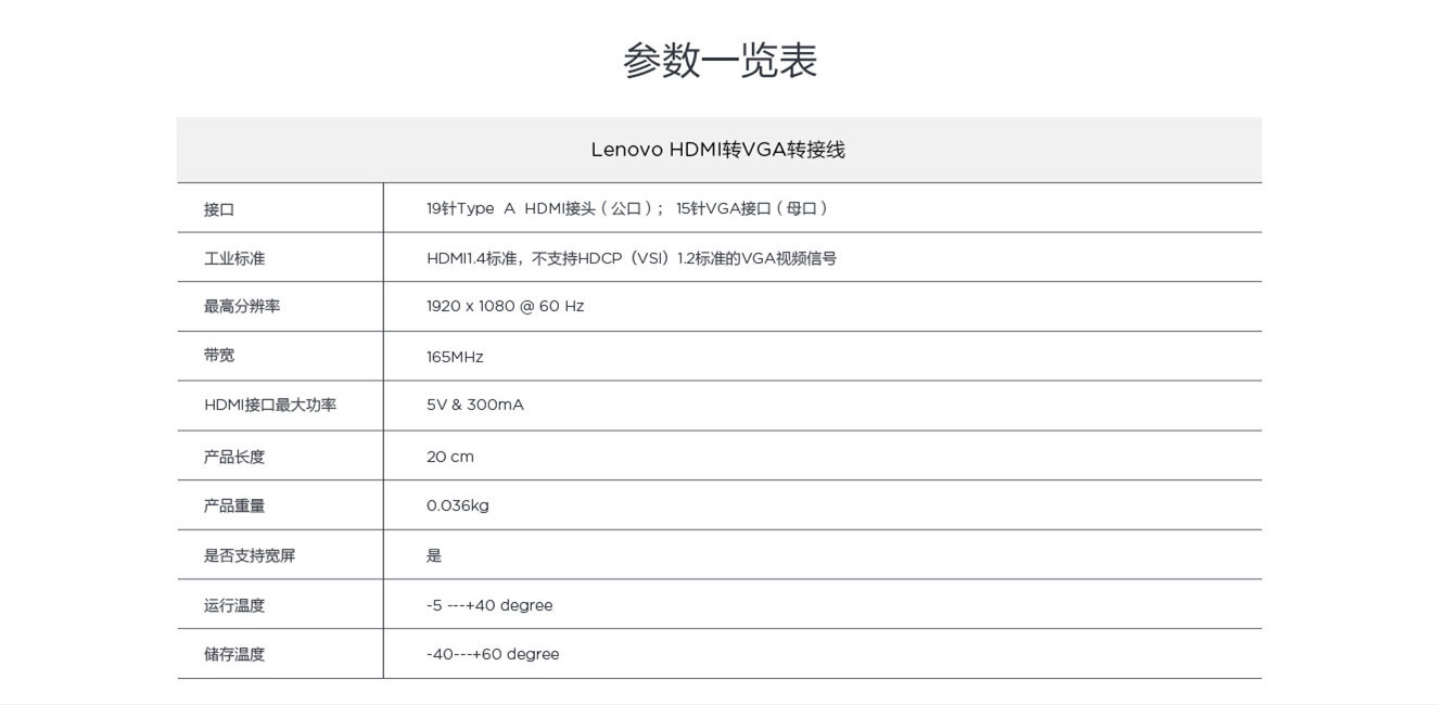 联想0B47069 HDMI转VGA转接线 兼容ThinkVision显示器高效高清信号传输