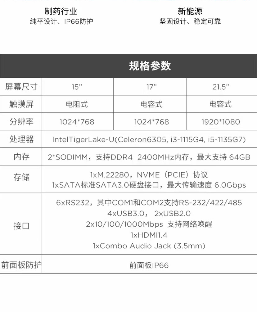 联想IPC-A60工业平板电脑 11代Intel低功耗处理器