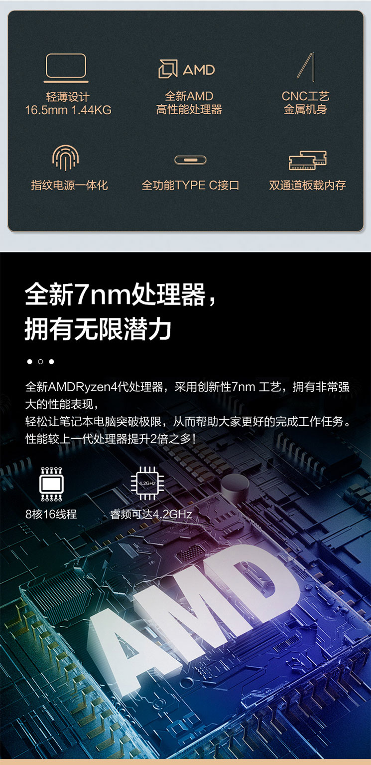 联想昭阳K4-ARE商务本 7nm工艺AMD Ryzen 4代8核16线程高效性能