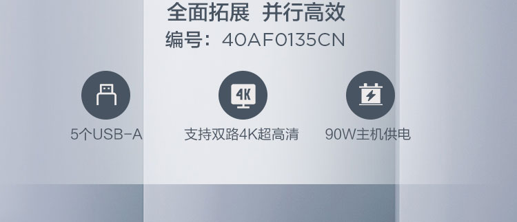 联想ThinkPad 40AF0135CN双接口扩展坞 USB-A/USB-C兼容 高功率充电和双4K显示