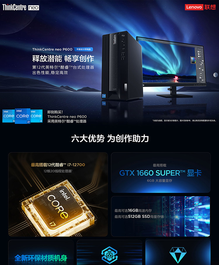 联想ThinkCentre neo P600台式机 第12代英特尔i5-12400六核高效办公神器